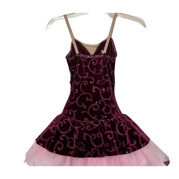 Ballet Dance Dress Costume‎ Girls 6/8 Yrs Burgundy Velvet Rhinestone Swirls Tutu - Picture 14 of 14